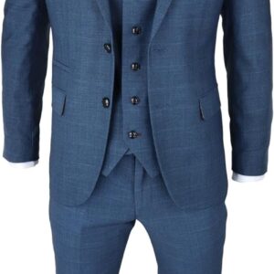 Mens 3 Piece  Suit Blue Classic Light Tailored Fit Modern