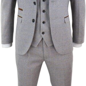 Mens 3 Piece Suit Tweed Check Vintage Retro Tailored Fit 1920s