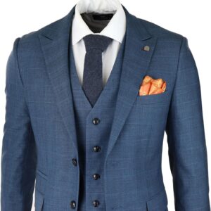 Mens 3 Piece  Suit Blue Classic Light Tailored Fit Modern